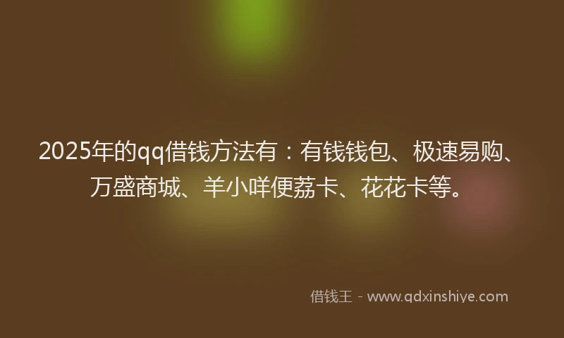 2025年的qq借钱方法有：有钱钱包、极速易购、万盛商城、羊小咩便荔卡、花花卡等。