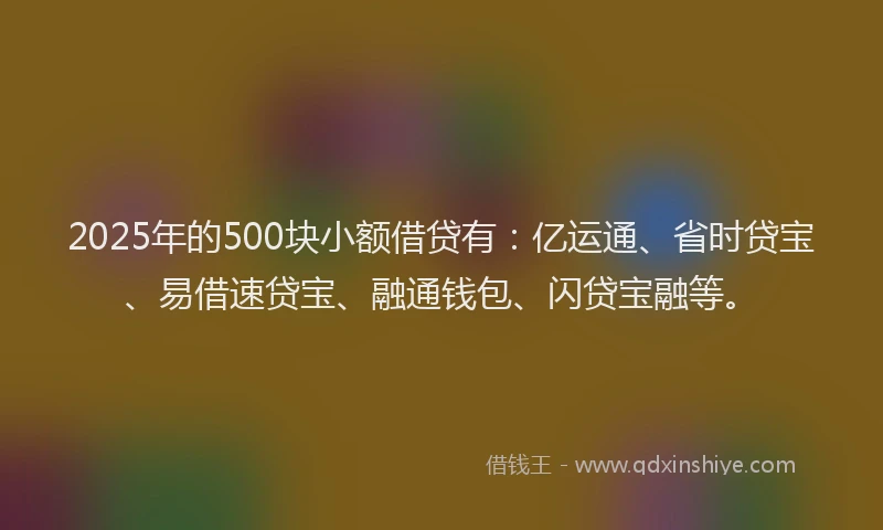2025年的500块小额借贷有：亿运通、省时贷宝、易借速贷宝、融通钱包、闪贷宝融等。