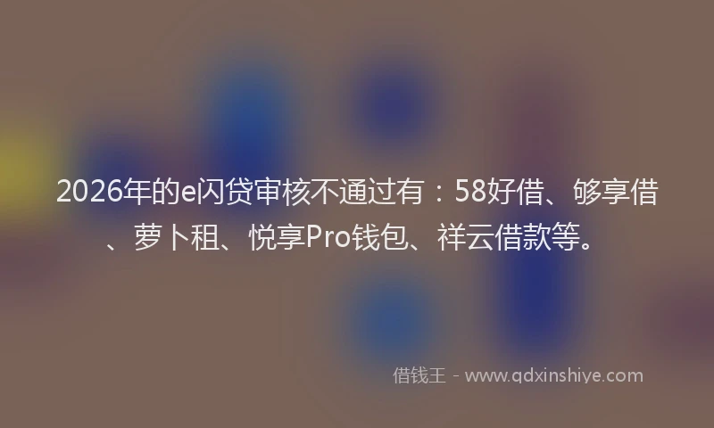 2026年的e闪贷审核不通过有：58好借、够享借、萝卜租、悦享Pro钱包、祥云借款等。