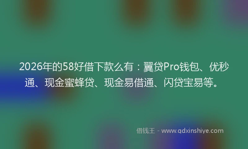 2026年的58好借下款么有：翼贷Pro钱包、优秒通、现金蜜蜂贷、现金易借通、闪贷宝易等。