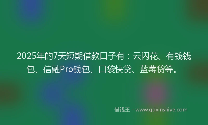 2025年的7天短期借款口子有：云闪花、有钱钱包、信融Pro钱包、口袋快贷、蓝莓贷等。