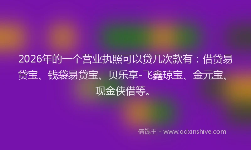 2026年的一个营业执照可以贷几次款有：借贷易贷宝、钱袋易贷宝、贝乐享-飞鑫琼宝、金元宝、现金侠借等。