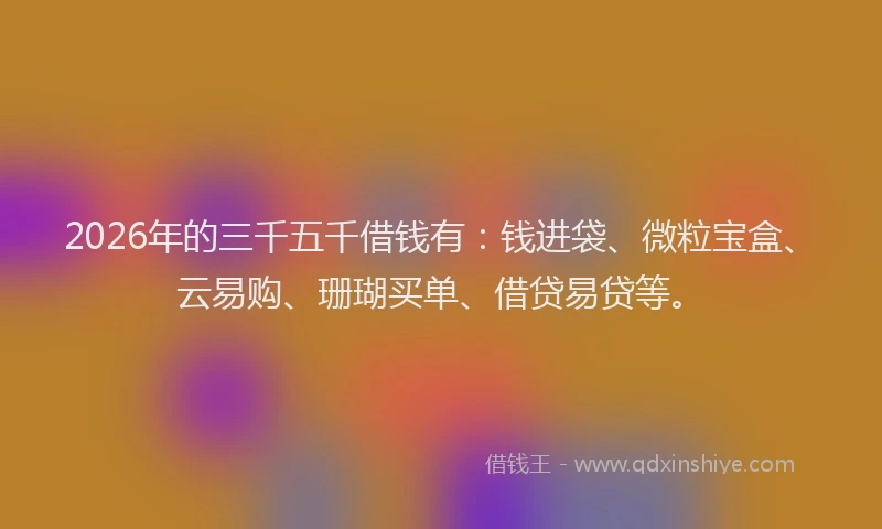 2026年的三千五千借钱有：钱进袋、微粒宝盒、云易购、珊瑚买单、借贷易贷等。