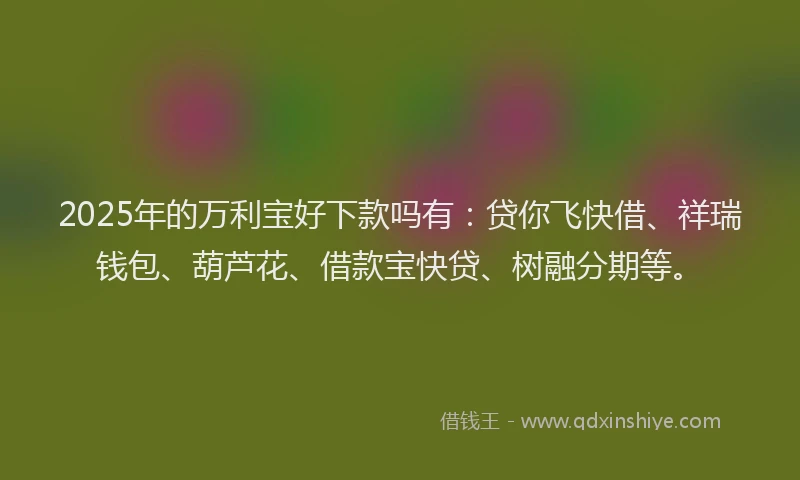 2025年的万利宝好下款吗有：贷你飞快借、祥瑞钱包、葫芦花、借款宝快贷、树融分期等。