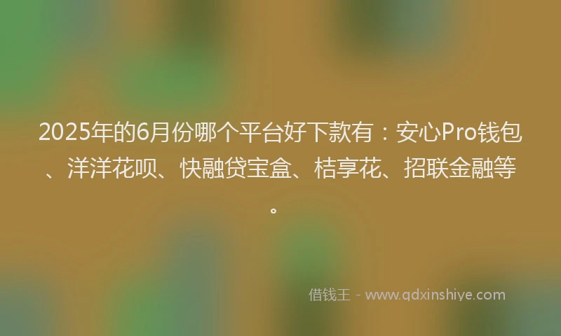 2025年的6月份哪个平台好下款有:安心Pro钱包、洋洋花呗、快融贷宝盒、桔享花、招联金融等。