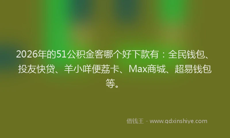 2026年的51公积金客哪个好下款有：全民钱包、投友快贷、羊小咩便荔卡、Max商城、超易钱包等。