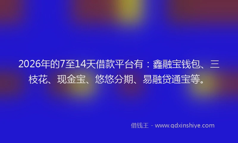 2026年的7至14天借款平台有:鑫融宝钱包、三枝花、现金宝、悠悠分期、易融贷通宝等。