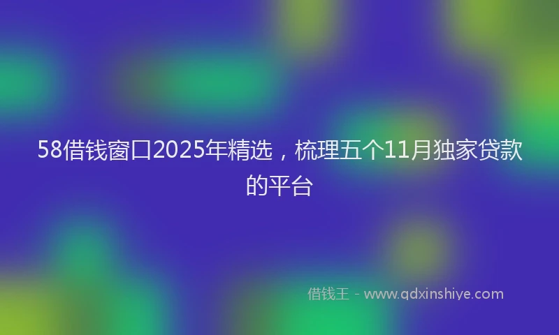 58借钱窗口2025年精选，梳理五个11月独家贷款的平台