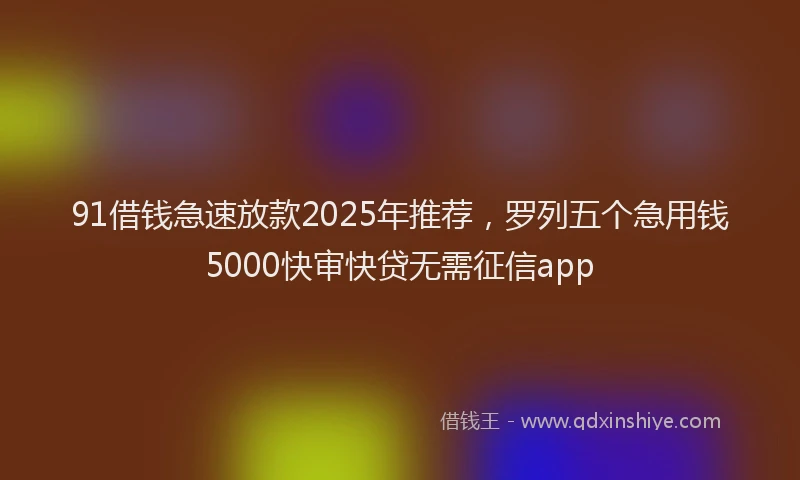 91借钱急速放款2025年推荐,罗列五个急用钱5000快审快贷无需征信app