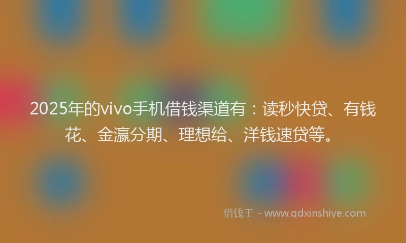 2025年的vivo手机借钱渠道有：读秒快贷、有钱花、金瀛分期、理想给、洋钱速贷等。