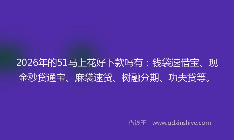 2026年的51马上花好下款吗有：钱袋速借宝、现金秒贷通宝、麻袋速贷、树融分期、功夫贷等。