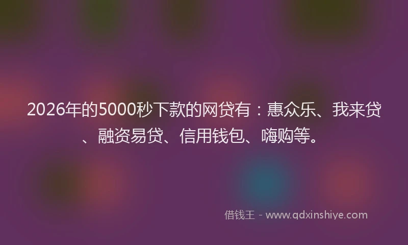 2026年的5000秒下款的网贷有：惠众乐、我来贷、融资易贷、信用钱包、嗨购等。
