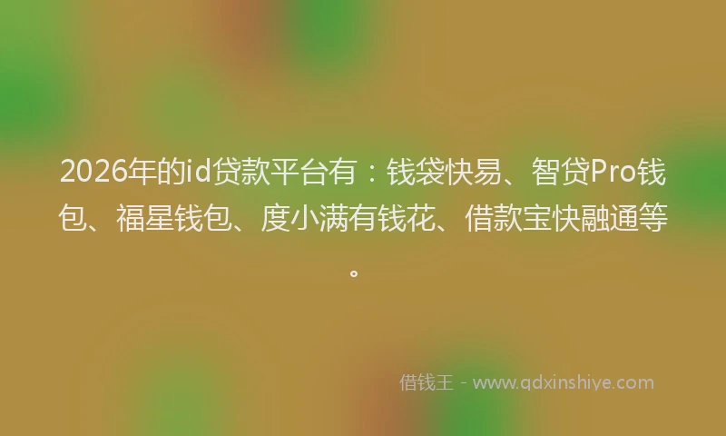 2026年的id贷款平台有：钱袋快易、智贷Pro钱包、福星钱包、度小满有钱花、借款宝快融通等。