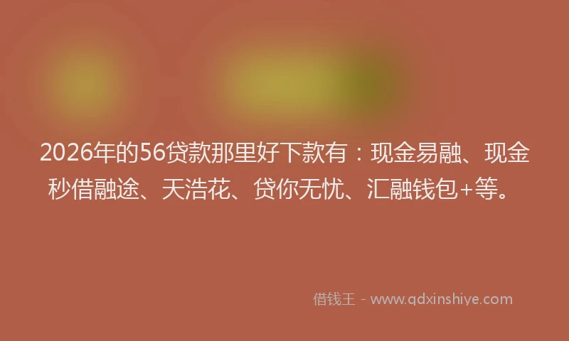 2026年的56贷款那里好下款有:现金易融、现金秒借融途、天浩花、贷你无忧、汇融钱包+等。