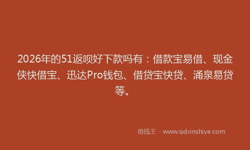 2026年的51返呗好下款吗有:借款宝易借、现金侠快借宝、迅达Pro钱包、借贷宝快贷、涌泉易贷等。
