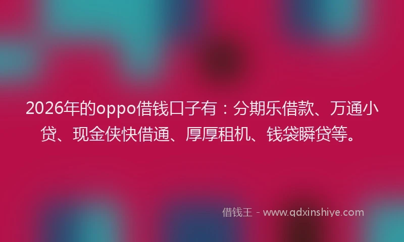 2026年的oppo借钱口子有：分期乐借款、万通小贷、现金侠快借通、厚厚租机、钱袋瞬贷等。