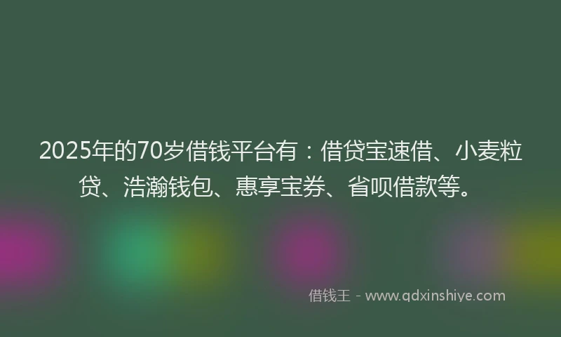 2025年的70岁借钱平台有：借贷宝速借、小麦粒贷、浩瀚钱包、惠享宝券、省呗借款等。