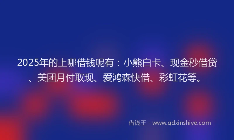 2025年的上哪借钱呢有:小熊白卡、现金秒借贷、美团月付取现、爱鸿森快借、彩虹花等。