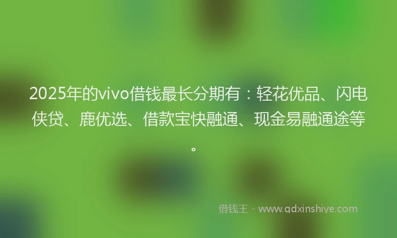 2025年的vivo借钱最长分期有:轻花优品、闪电侠贷、鹿优选、借款宝快融通、现金易融通途等。
