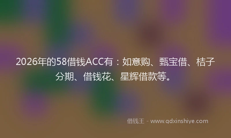 2026年的58借钱ACC有:如意购、甄宝借、桔子分期、借钱花、星辉借款等。