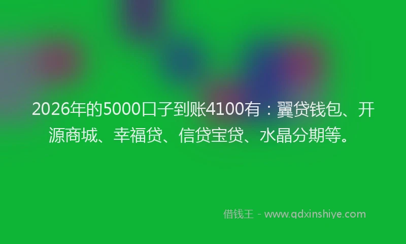 2026年的5000口子到账4100有：翼贷钱包、开源商城、幸福贷、信贷宝贷、水晶分期等。