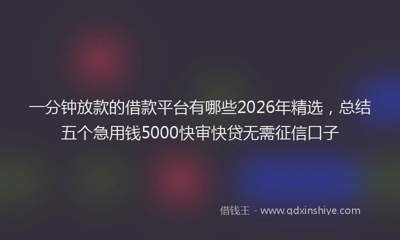 一分钟放款的借款平台有哪些2026年精选，总结五个急用钱5000快审快贷无需征信口子