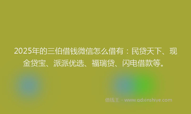 2025年的三伯借钱微信怎么借有：民贷天下、现金贷宝、派派优选、福瑞贷、闪电借款等。