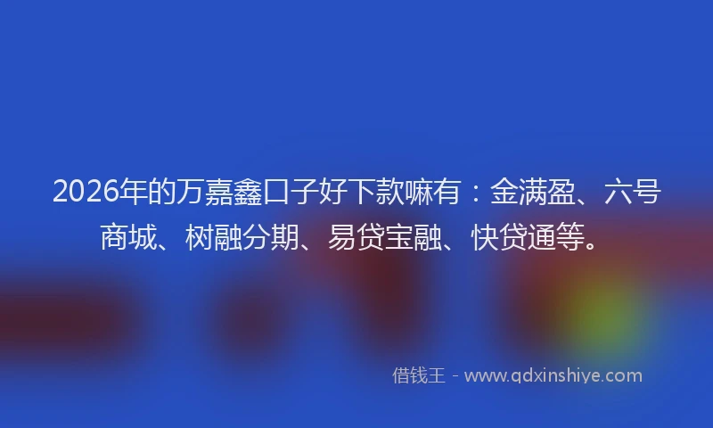 2026年的万嘉鑫口子好下款嘛有：金满盈、六号商城、树融分期、易贷宝融、快贷通等。