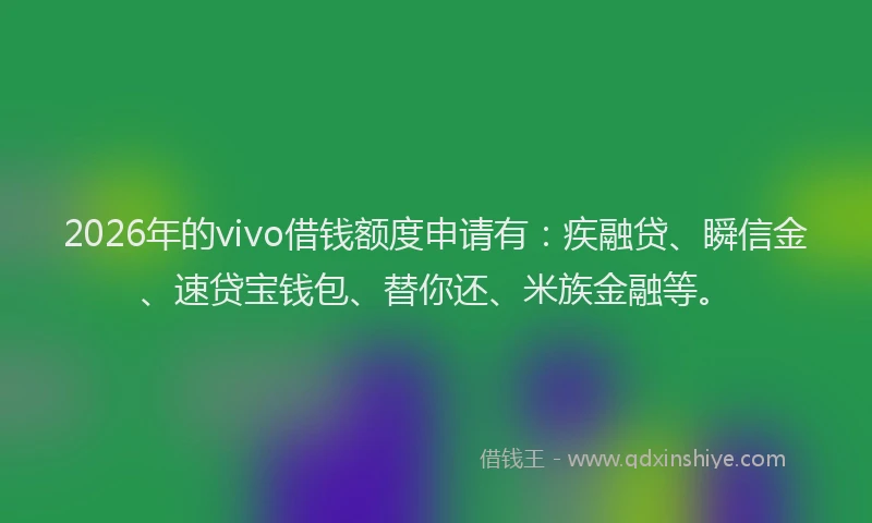2026年的vivo借钱额度申请有：疾融贷、瞬信金、速贷宝钱包、替你还、米族金融等。
