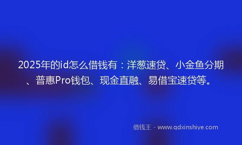 2025年的id怎么借钱有：洋葱速贷、小金鱼分期、普惠Pro钱包、现金直融、易借宝速贷等。