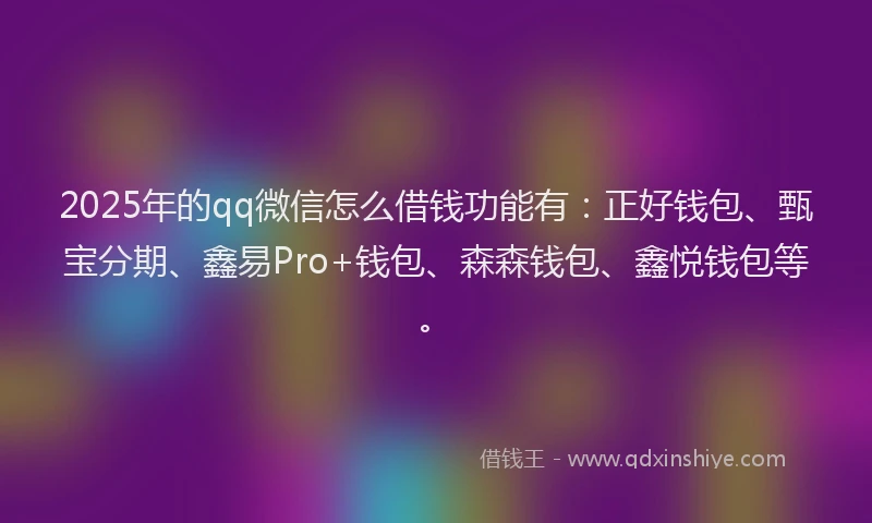 2025年的qq微信怎么借钱功能有：正好钱包、甄宝分期、鑫易Pro+钱包、森森钱包、鑫悦钱包等。