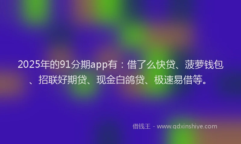 2025年的91分期app有：借了么快贷、菠萝钱包、招联好期贷、现金白鸽贷、极速易借等。