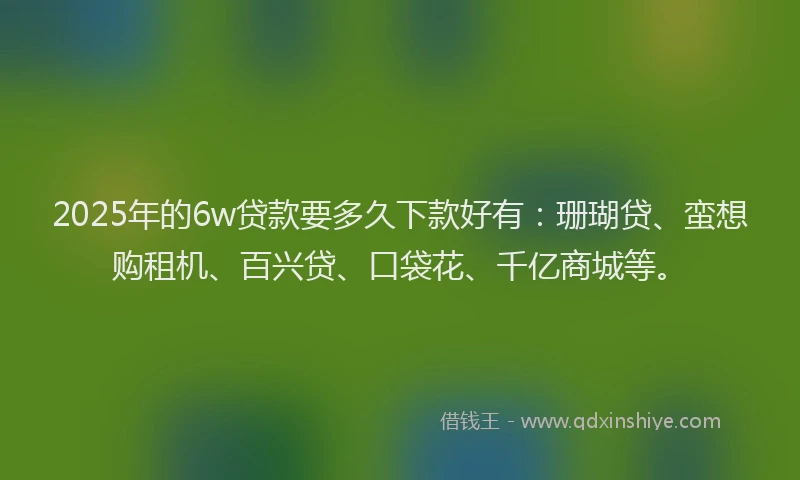 2025年的6w贷款要多久下款好有:珊瑚贷、蛮想购租机、百兴贷、口袋花、千亿商城等。