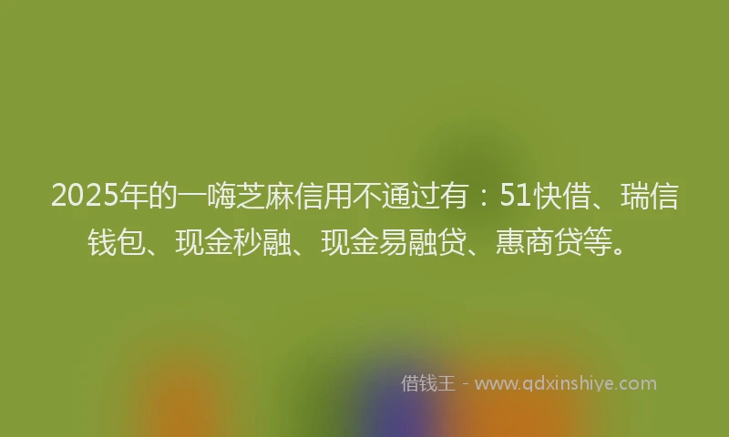 2025年的一嗨芝麻信用不通过有：51快借、瑞信钱包、现金秒融、现金易融贷、惠商贷等。