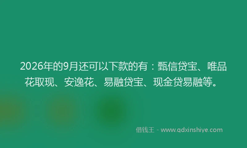 2026年的9月还可以下款的有:甄信贷宝、唯品花取现、安逸花、易融贷宝、现金贷易融等。