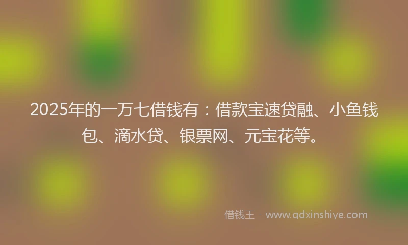 2025年的一万七借钱有：借款宝速贷融、小鱼钱包、滴水贷、银票网、元宝花等。