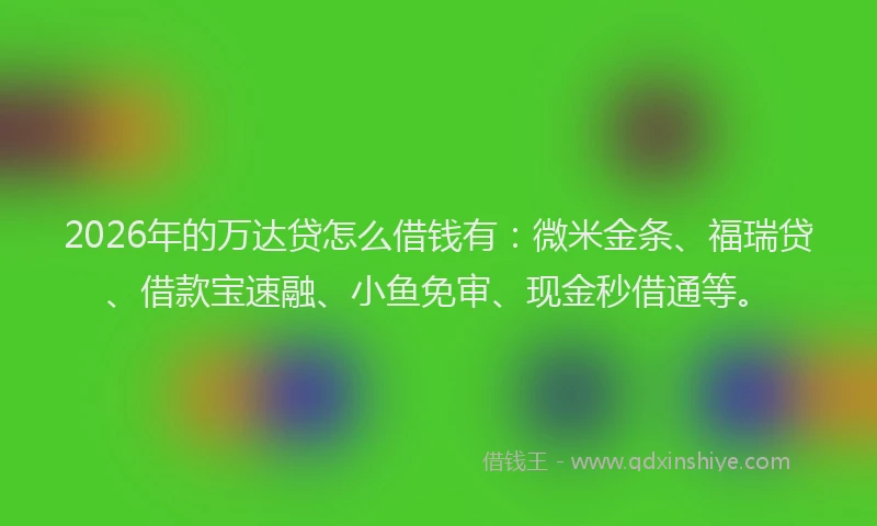 2026年的万达贷怎么借钱有:微米金条、福瑞贷、借款宝速融、小鱼免审、现金秒借通等。
