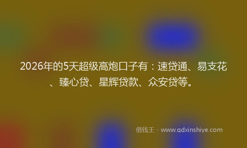 2026年的5天超级高炮口子有:速贷通、易支花、臻心贷、星辉贷款、众安贷等。