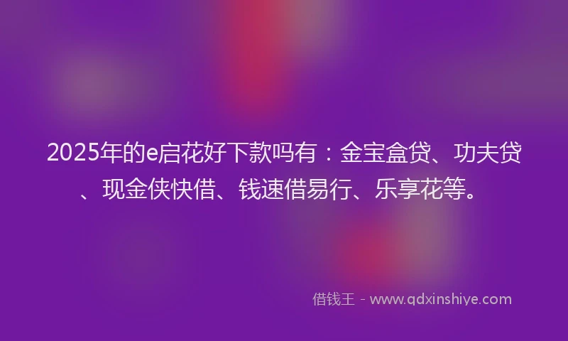2025年的e启花好下款吗有：金宝盒贷、功夫贷、现金侠快借、钱速借易行、乐享花等。