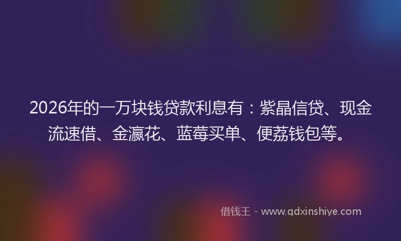 2026年的一万块钱贷款利息有:紫晶信贷、现金流速借、金瀛花、蓝莓买单、便荔钱包等。