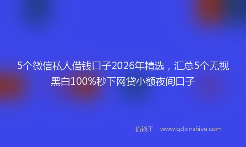 5个微信私人借钱口子2026年精选，汇总5个无视黑白100%秒下网贷小额夜间口子