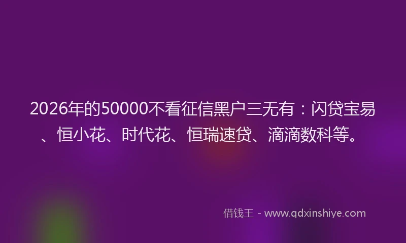 2026年的50000不看征信黑户三无有：闪贷宝易、恒小花、时代花、恒瑞速贷、滴滴数科等。