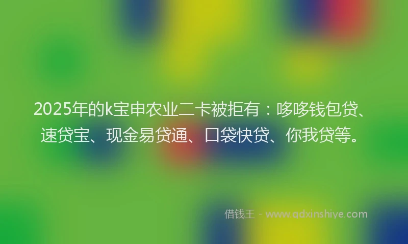 2025年的k宝申农业二卡被拒有：哆哆钱包贷、速贷宝、现金易贷通、口袋快贷、你我贷等。