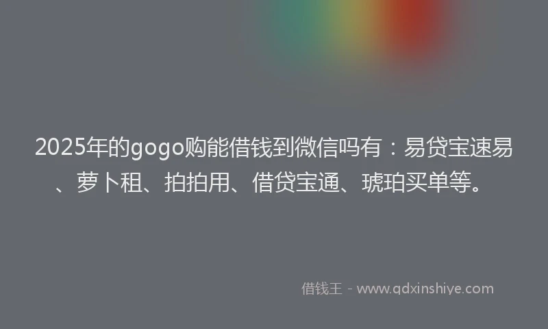 2025年的gogo购能借钱到微信吗有：易贷宝速易、萝卜租、拍拍用、借贷宝通、琥珀买单等。