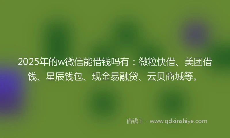 2025年的w微信能借钱吗有：微粒快借、美团借钱、星辰钱包、现金易融贷、云贝商城等。