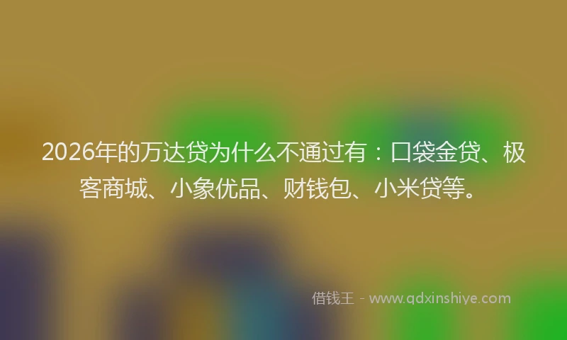 2026年的万达贷为什么不通过有：口袋金贷、极客商城、小象优品、财钱包、小米贷等。