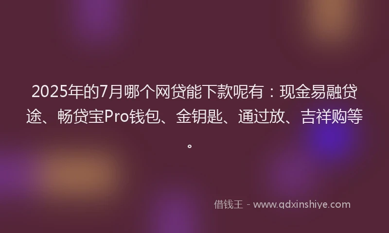 2025年的7月哪个网贷能下款呢有：现金易融贷途、畅贷宝Pro钱包、金钥匙、通过放、吉祥购等。