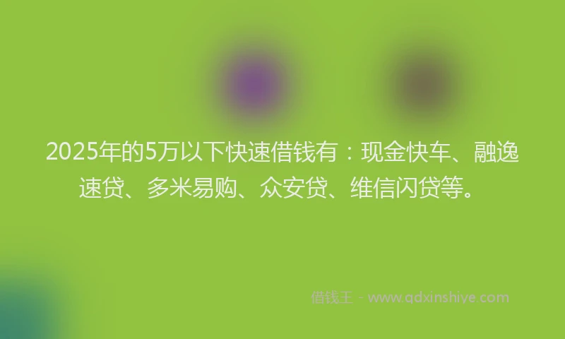 2025年的5万以下快速借钱有：现金快车、融逸速贷、多米易购、众安贷、维信闪贷等。