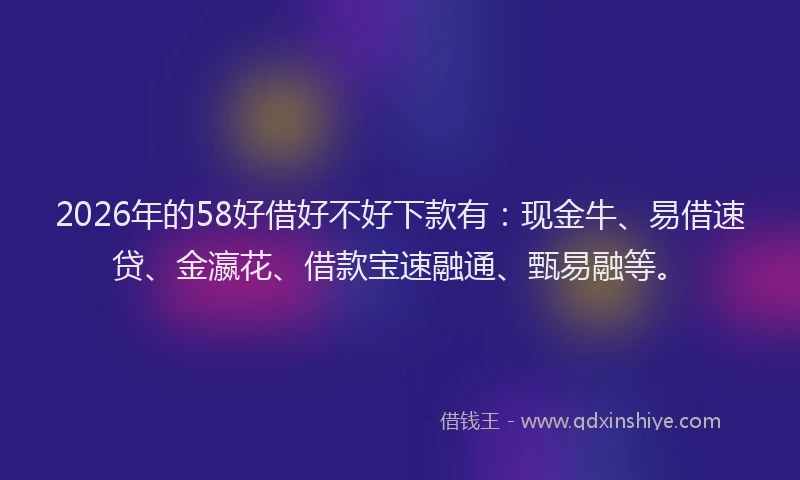 2026年的58好借好不好下款有:现金牛、易借速贷、金瀛花、借款宝速融通、甄易融等。
