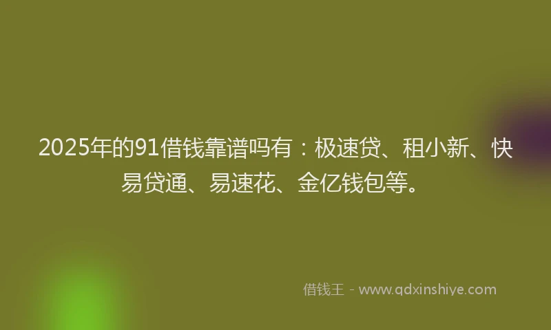 2025年的91借钱靠谱吗有：极速贷、租小新、快易贷通、易速花、金亿钱包等。